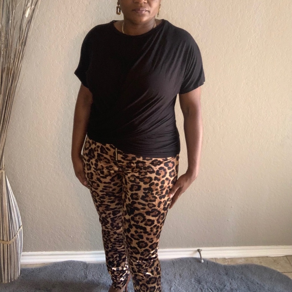 Leopard front zip pants
